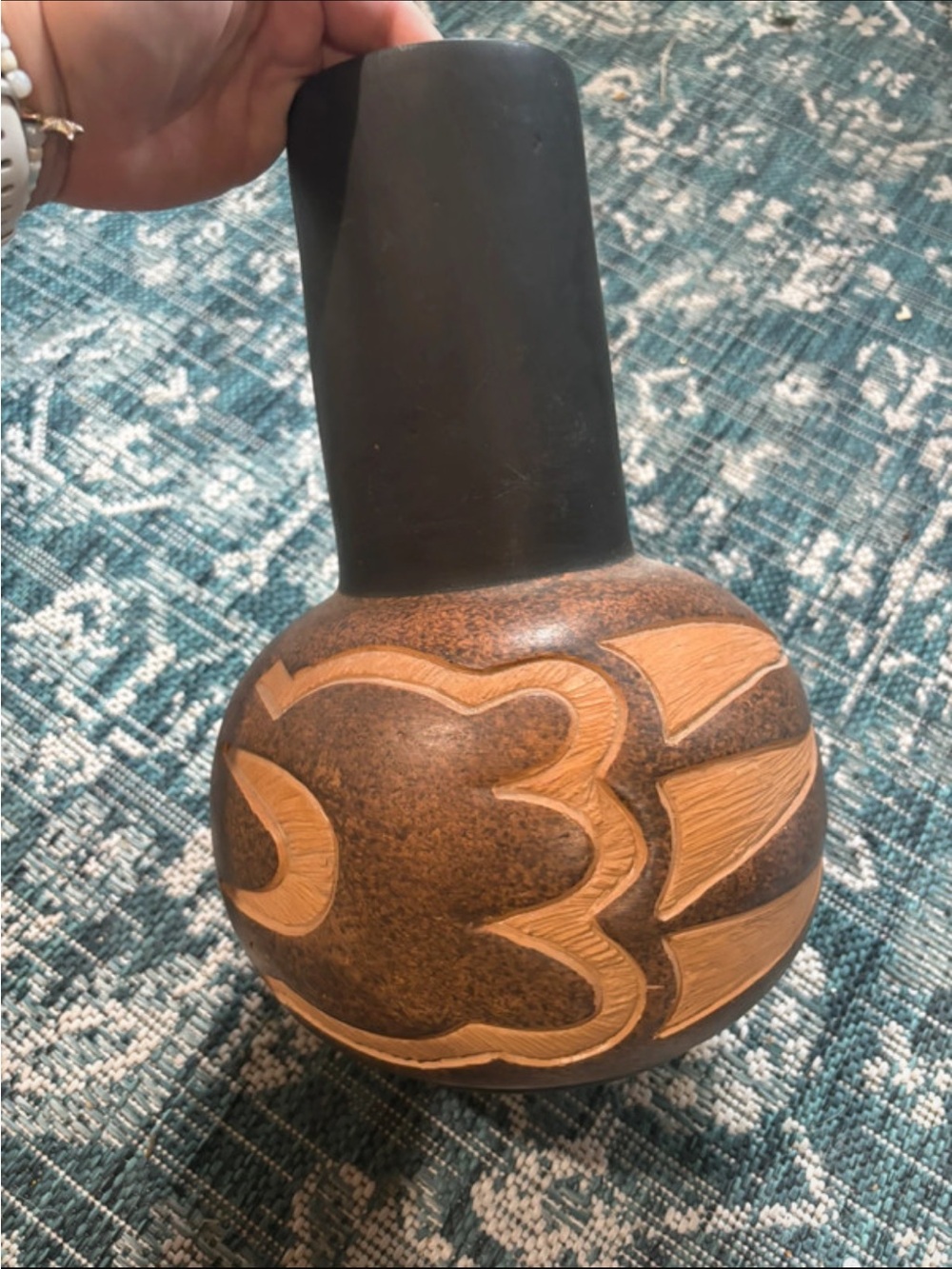 Decorative Brown and Black Carved Ceramic Vase - Home Accents